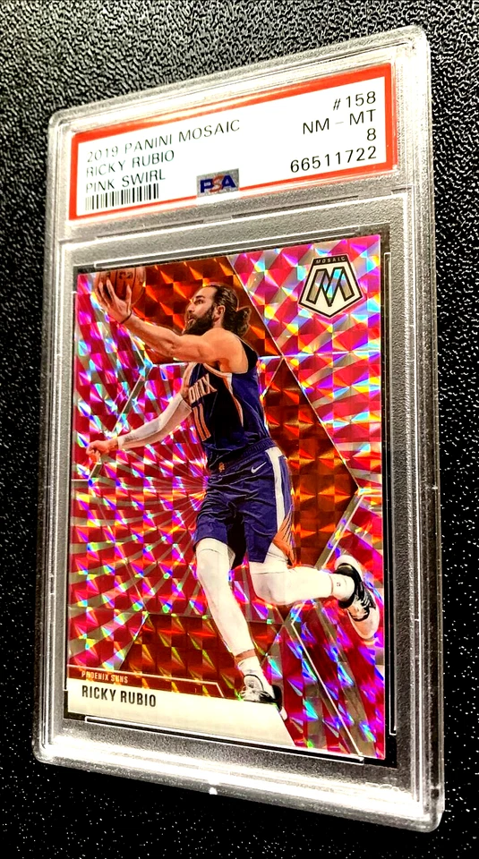 PSA 8 NM-MT 2019 RICKY RUBIO PRIZM MOSAIC PINK SWIRL SSP 1/11 #158 G2958E2522 - Image 2 of 4