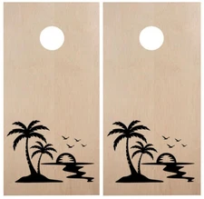 Palm Tree Island Sunset Cornhole Board Decals | Beach Party  | Vinyl Die Cut