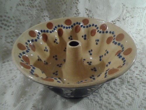 Antq glasiert kobaltblau gelb Ware Wandbehang erhabener Punkt gekräuselt Apfelbäcker - Bild 7 von 12