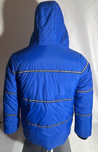 Calvin Klein Puffer Jacket Blue Hooded Logo Size Large 14/16 - Picture 7 of 10