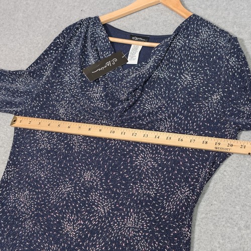 S. Levine Sparkle Top Womens Size Large Navy Silver Metallic Blouse New - Picture 6 of 7