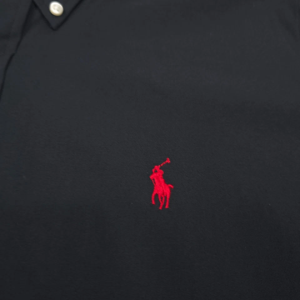 $125 Polo Ralph Lauren Camisa Polo Negra Popelina Algodón Abotonada Para Hombres Talla Mediana Foto 3 de 4