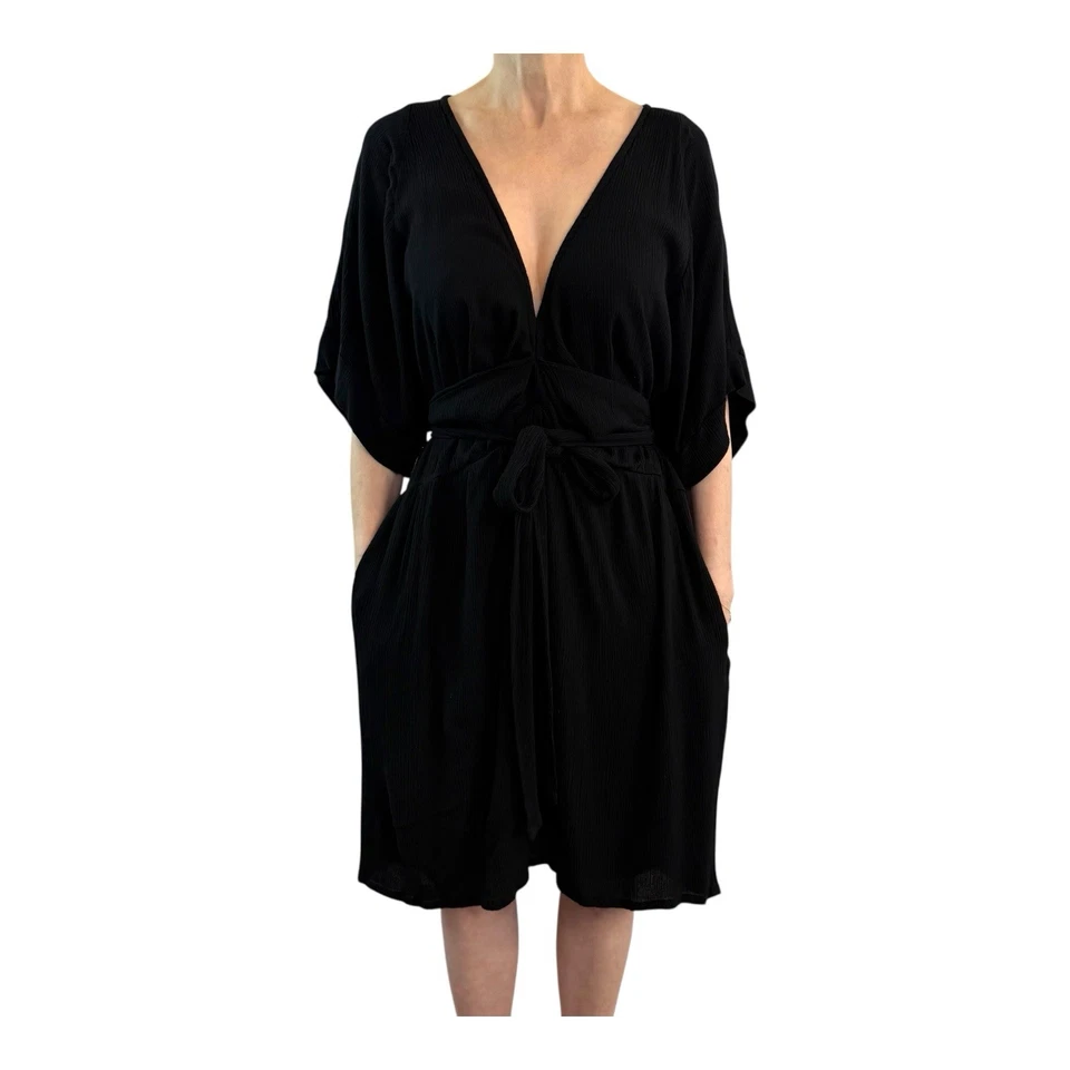 Hazel & Folk Talla 2XL - 3XL (18-20) Negro Melodía Mini Vestido Envolvente Aus Designer Foto 3 de 4