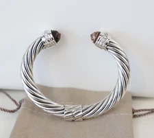 David Yurman Sterling Silver 10mm Cable Bracelet Morganite & Diamonds size Large