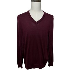 Club Room Sweater Men Large Red Merino Wool Blend V Neck Pullover NWT NEW