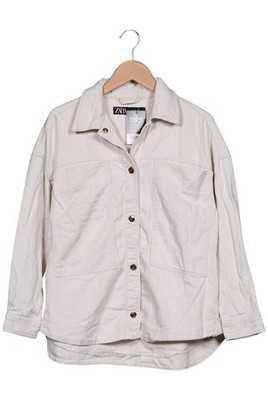 ZARA Jacke Damen Anorak Jacket Kurzmantel Gr. S Baumwolle Cremeweiß #oxsi4ke