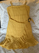 American Eagle Yellow Smocked Midi Sundress Square Neck Ruffle Tie Size M