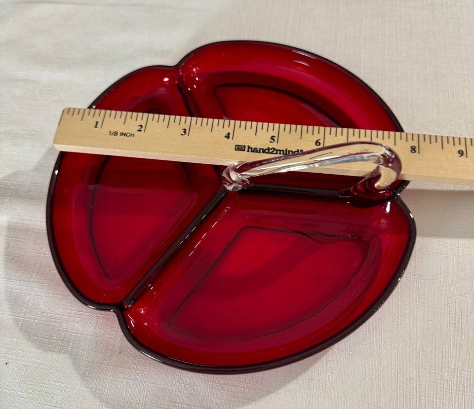 Vintage Glass Ruby Red 3 Part Divided Serving Tray Dish   - Image 4 of 4