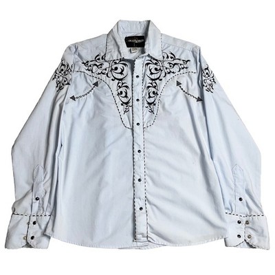 Senor De Los Cielos Mens Large Western Shirt Heavy Black Scroll Embroidery L