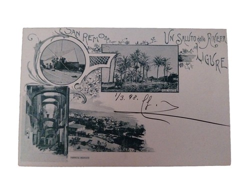 1898 San Remo Un Saluto dalla Riviera Ligure Cartolina spedita Ottime Condizioni