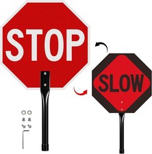 1 Pack Stop Slow Sign with Handle, 13"x13" Double Sided Stop/Slow Traffic Sig...