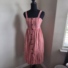 Forever 21 Pink Striped Cotton Button Front Midi Dress Size Small