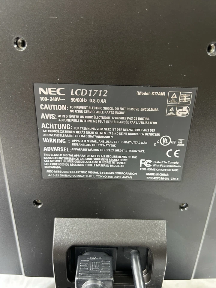 Vintage NEC 17” LCD1712 K17AN MultiSync LCD VGA Flat Panel Monitor Retro Gaming - Image 4 of 4