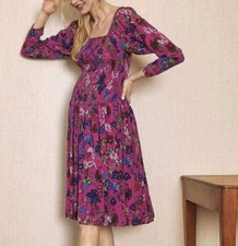HATCH Maternity Freya Floral Pink Smocked Square Neck Midi Dress - Size - 1