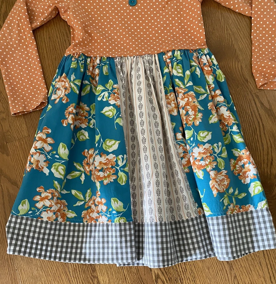 Vestido de cosecha de otoño Eleanor Rose talla para niñas. Naranja Polkadot, gris Gingham 8-10�� Foto 3 de 4