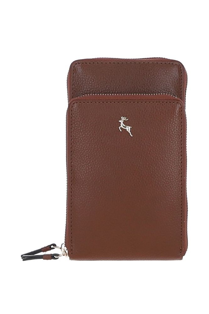 Leather Dual Compartment Phone Bag Tan