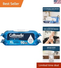 XL Flushable Wet Wipes - 90 Count, Septic-Safe  Extra Large for Ultimate Clean