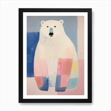 Playful Illustration Of Polar Bear  Framed Wall Art Poster Canvas Print Picture