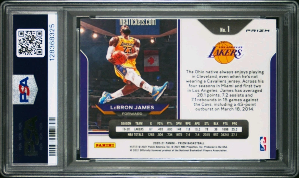 2020-21 Panini Prizm - LeBron James #1 Fast Break Prizm Kobe Tribute Dunk PSA 9 - Image 2 of 2