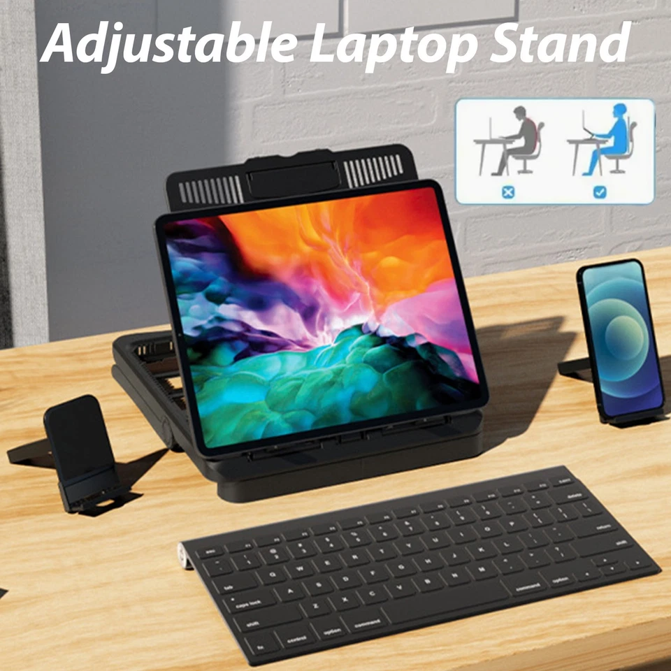 Soporte para portátil para portátiles de 12-17 pulgadas elevador de escritorio portátil con soporte para teléfono Foto 2 de 4
