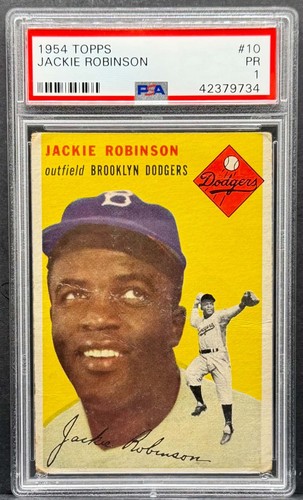 1954 Topps Baseball #10 - Jackie Robinson - Vintage HOF Brooklyn Dodgers - PSA 1