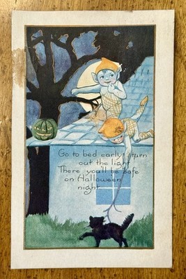 EARLY Embossed Whitney Halloween Postcard Goblins Teasing Cat Postmark 1922 4x6 