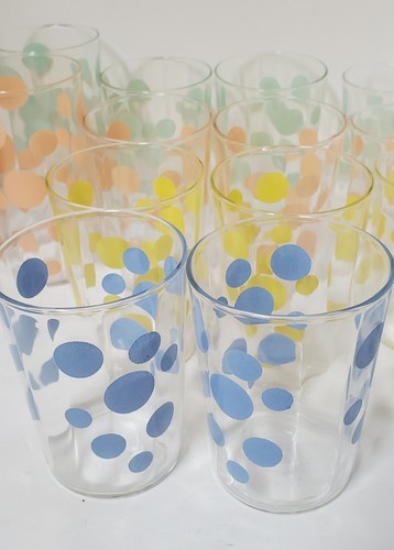 Vintage Polka Dot Drink Glass Set Ribbed Fred Press Style 17 Pce - Picture 5 of 19