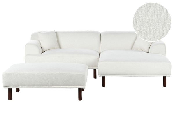 Ecksofa Mit Ottomane Bouclé Weiß Holzbeine 3-Sitzer Linksseitig Holt-image