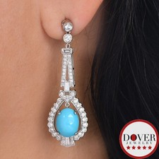 Estate Diamond 5.16ct Turquoise Platinum Dangle Drop Earrings 9.7 Grams NR