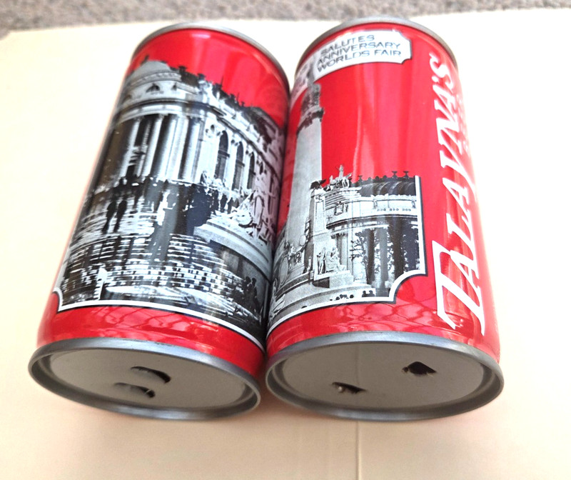 Two Talayna's Beer Cans, 75th anniversary of the 1904 Worlds Fair, bottom opened