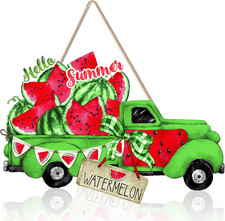 Hello Summer Door Sign Watermelon Truck Wooden Sign Summer Door Decor Welcome Si
