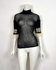 Vtg Yohji Yamamoto Black Sheer Knit Sleeve Top JP1 XS