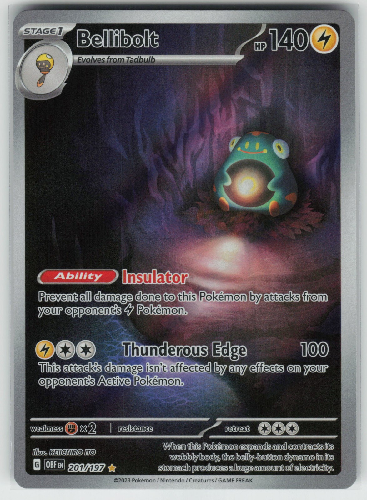 Pokemon Bellibolt - Illustration Rare Holo SV03: Obsidian Flames 201/197 NM
