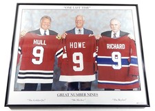 Bobby Hull Gordie Howe Maurice Richard Great Number Nines Framed Print #'d /999