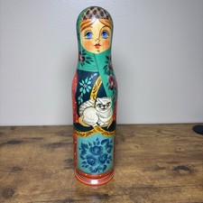 "Muñeca anidación rusa pintada a mano de colección Matrioska gato dama botella de vodka soporte 12"""