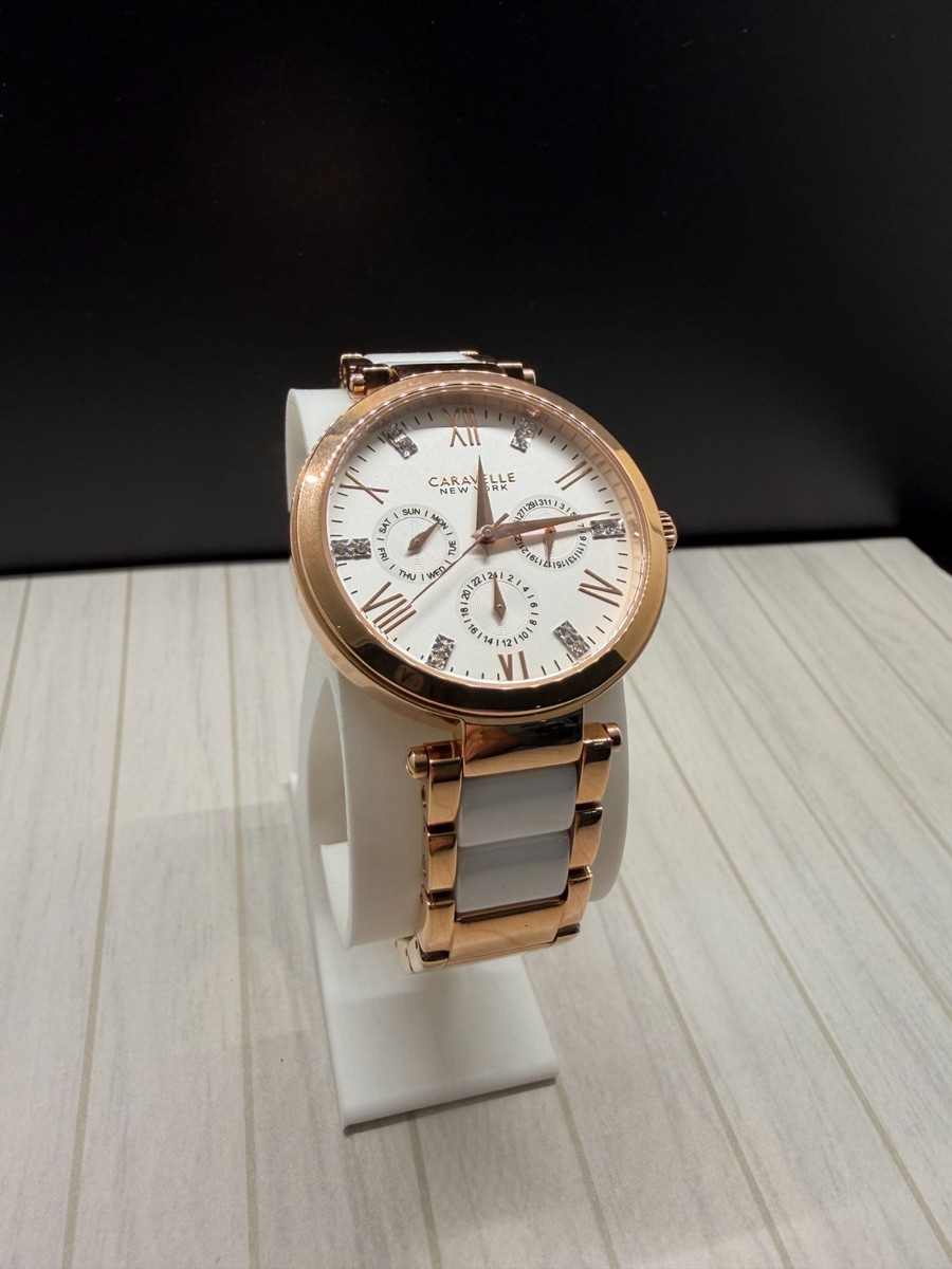 Caravelle Ladies Minimalist Watch By Bulova Rose Gold White Sun-ray Dial 36mm Caravelle by Bulova Ladies Watch Rose Gold White Ceramic MOP  main image 3