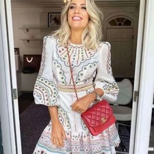 Zimmermann Peggy Embroidered Multicolor Linen Mini Dress Size 3 AU 14 US 10 BNWT