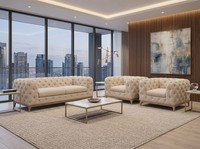 Beiges Wohnzimmer-Set 2,5+1+1-Sitzer-Sofas Chesterfield Gesteppte Sofas Sessel