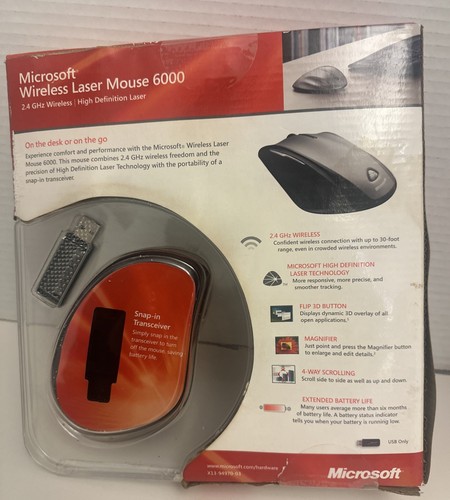 Microsoft Wireless Laser Mouse 6000 2.4 GHz High Definition Mobile Sealed - Picture 4 of 8