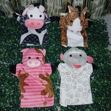 Melissa Doug 4 Farm Animals Lot Plush Hand Puppet Cow Pig Donkey Lamb