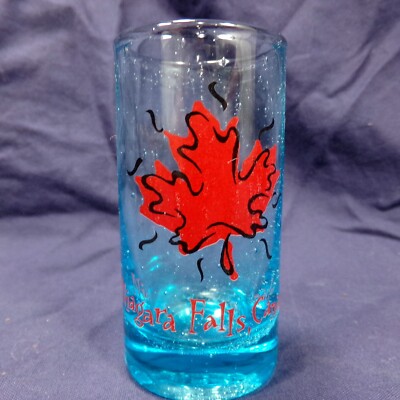 Niagara Falls Shot Glass Canada Red Leaf Clear Blue Souvenir
