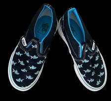 Vans Kids slip on tennis shoes size 1.5 with Shark design"Off the Wall" used