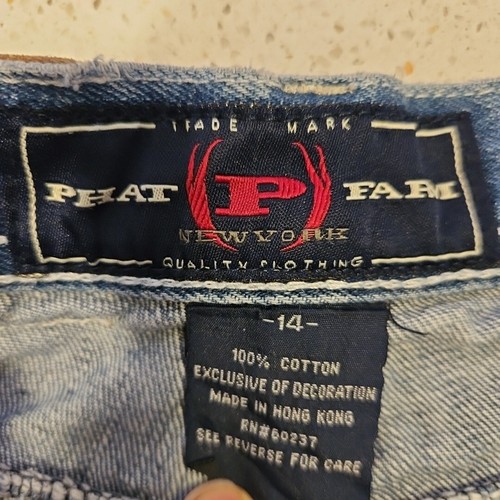 Phat Farm Baggy Jorts Jean Shorts Boys 14/27 Embroidered Logo 10-Pkt Vintage 90s - Picture 9 of 11
