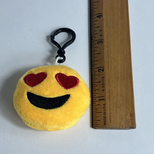 Smiley VALENTINES Yellow EMOJI HEART EYES PLUSH KEYCHAIN 2" Backpack Clip - Picture 3 of 3