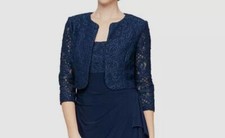 Alex Evenings Women's Blue Lace Bolero Jacket Petite Size 8P