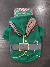 Dog Sweater Hoodie, Elf Christmas Holiday Pullover Clothing Costume Size Medium 