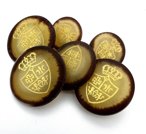 23, 20 or 15mm x 6 or 10 Heraldic Opaque Brown/Gold Italian Shank Buttons - - Picture 1 of 7