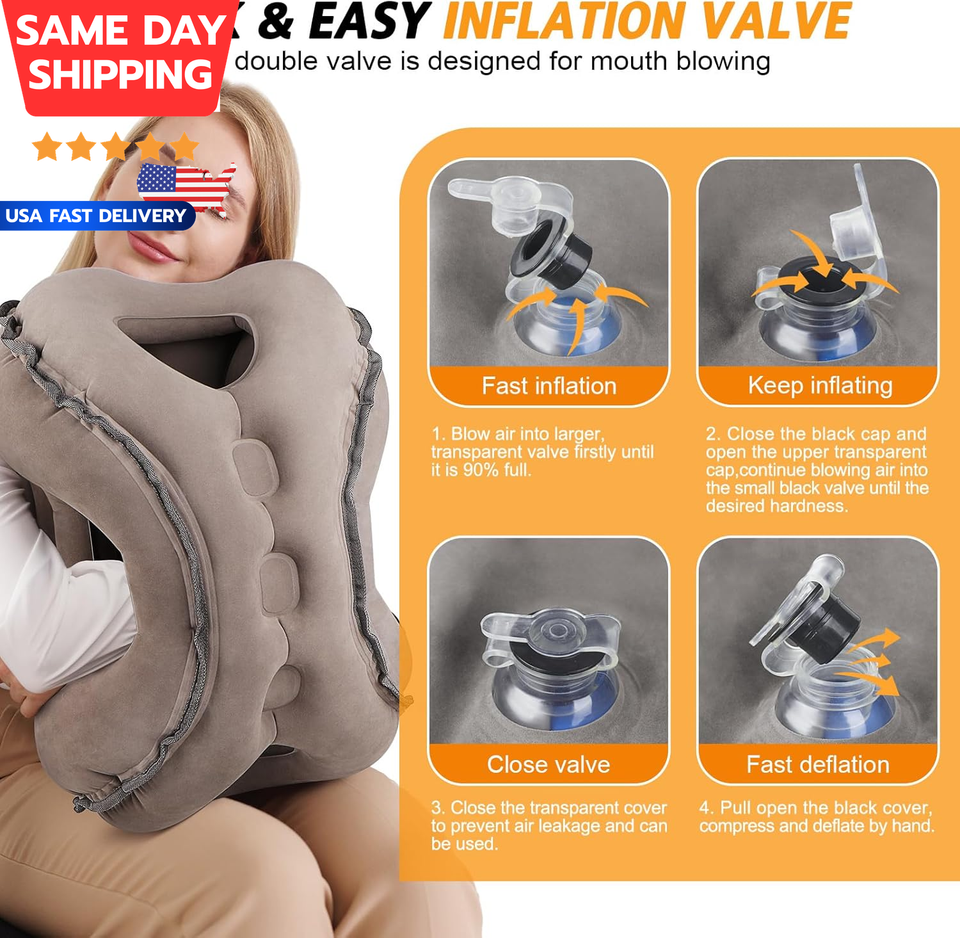 Inflatable Travel Neck Pillow for Airplanes Trains and Cars  