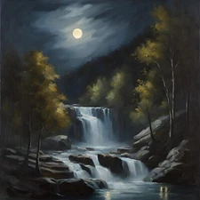 Four Digital download files bundle, printable wall art Moonlight Over Waterfall 