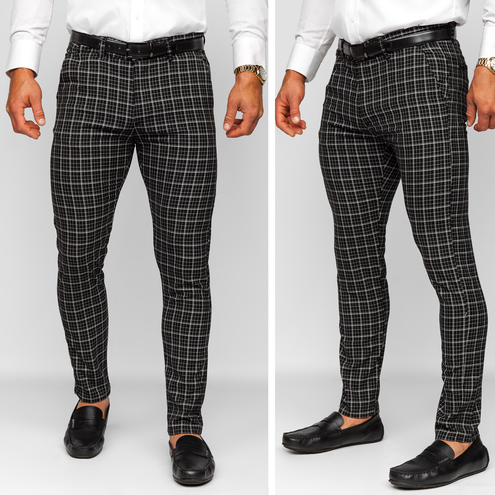 Herren Chino Hose Mit Reißverschluss | Karierte Freizeithose Gerade Bein Arbeitshose